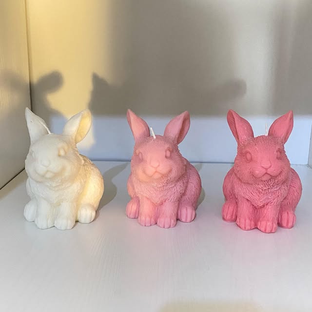 Cream and pink bunny shaped candles